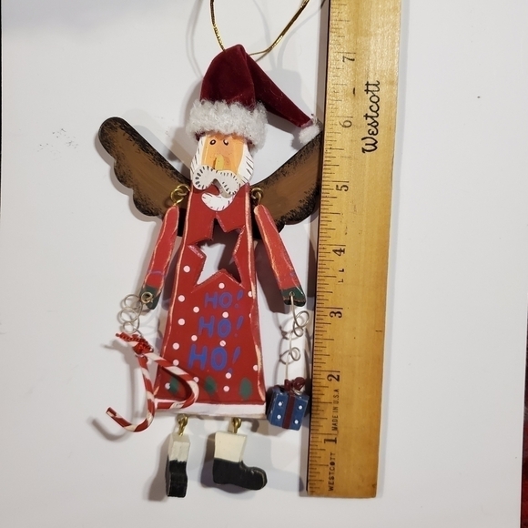 Painted rustic Wood wire Dangly Santa wings Star Candy Cane Present Ornament - Picture 2 of 10